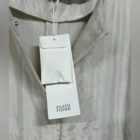 Eileen Fisher Silk Habutai Quilted Round Neck Jacket in Bone Color NWT Size XL - Picture 12 of 12